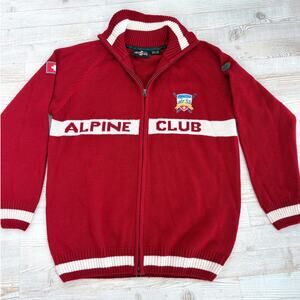 Alpine‎ Swiss Club Switzerland Merino Wool Zip Front Sweater | Red XL